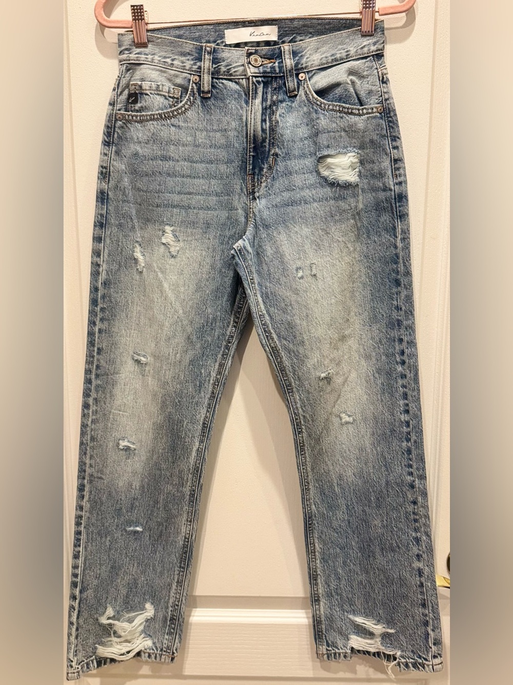 KANCAN Marisol Cotton High Rise Distressed Bootcut Light Wash Jeans Size 1/24 - Picture 1 of 8